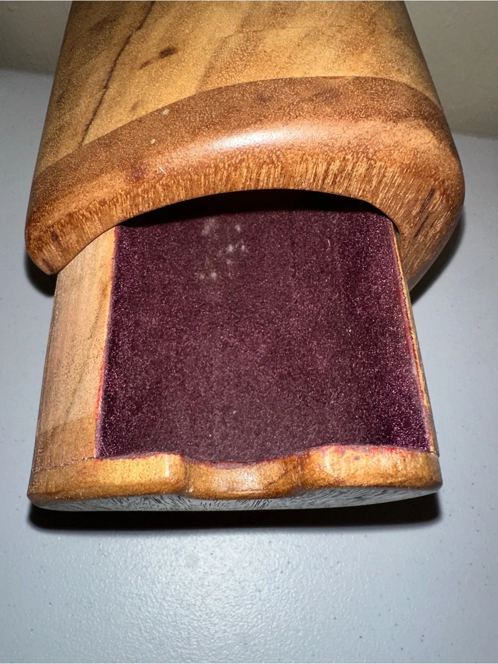 VTG abstract Small Wooden Two-Drawer Jewelry Box - Warm Brown handcarved